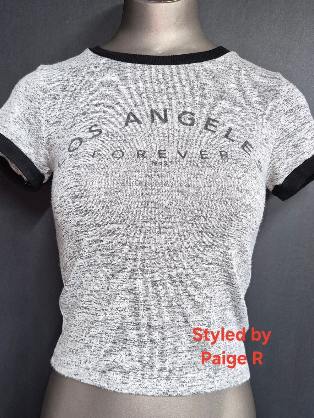 ❤️FOREVER 21 Los Angeles California Graphic Baby Ringer Tee Gray Black S